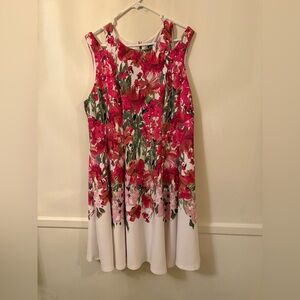 Roz & Ali Floral Fit & Flare Zip Up Dress Vibrant Pink & Green Size 16 W